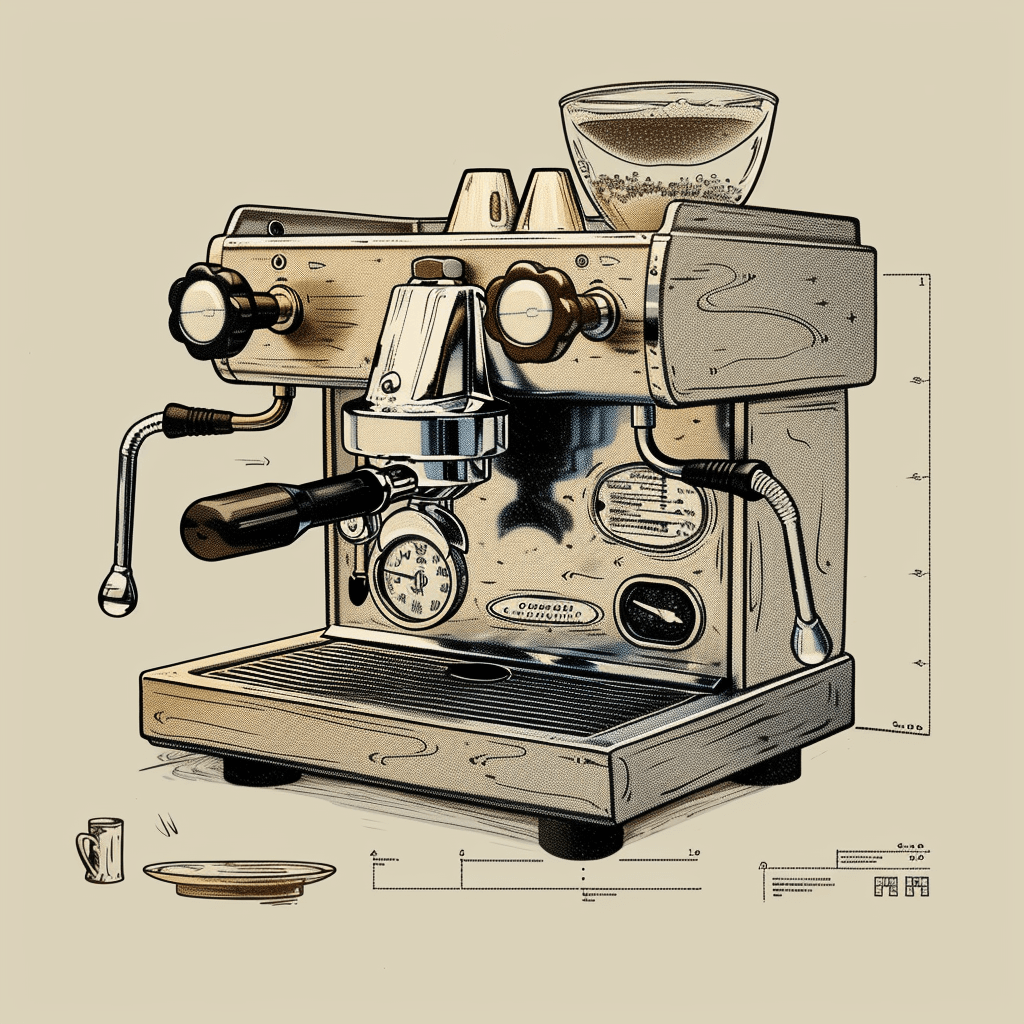 Infografische Zeichnung einer Espressomaschine
