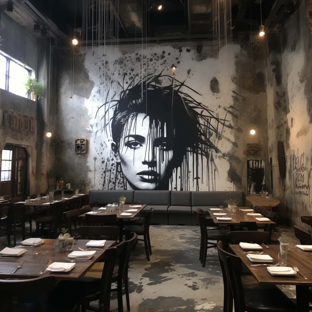 eines Restaurants im Stil des Künstlers Banksy