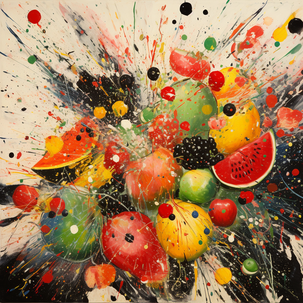 Illustration eines Obstsalates im Stil des Künstlers Jackson Pollock