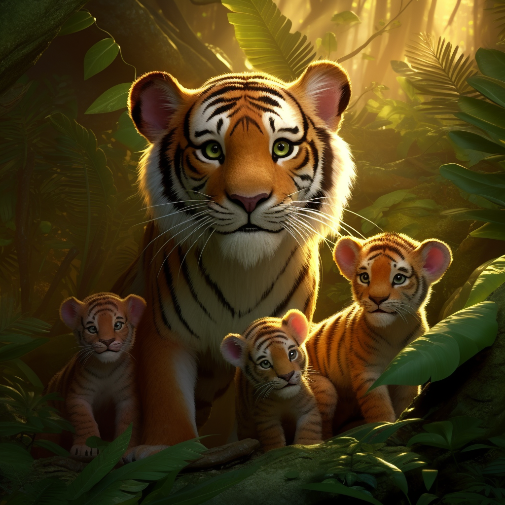 Illustration von Tigern im Stil des Animationsstudios Pixar