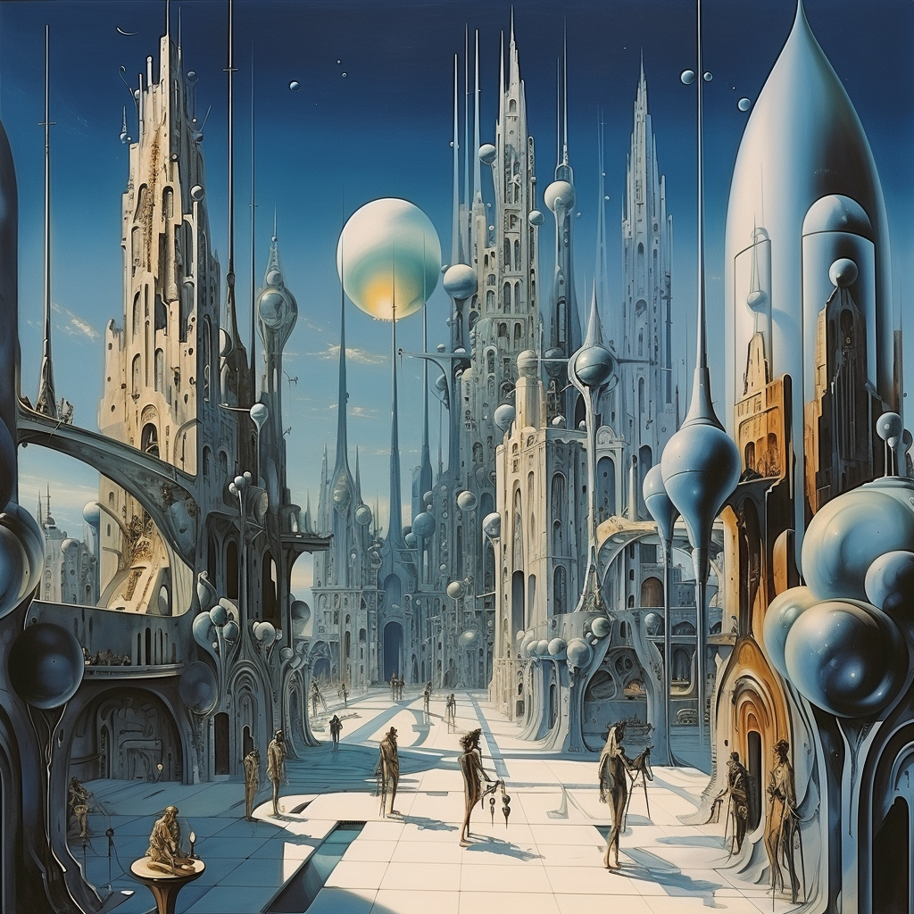 Illustration einer Metropole im Stil des Künstlers Salvador Dali