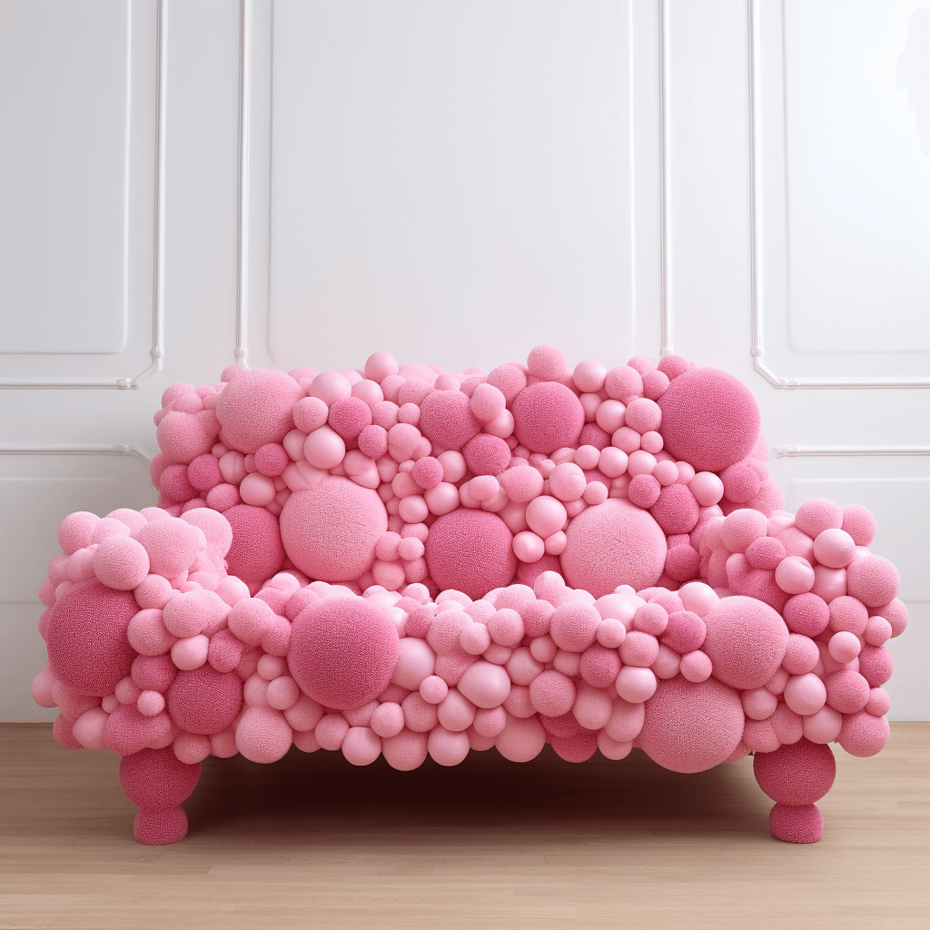 Sofa aus pinken Blasen hergestellt