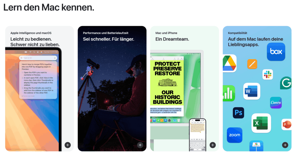 Screenshot von Bildern auf der Apple-Website