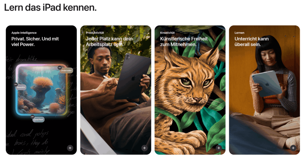 Screenshot von Bildern auf der Apple-Website