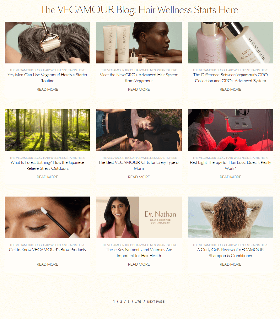 Screenshots des Blogs von Vegamour
