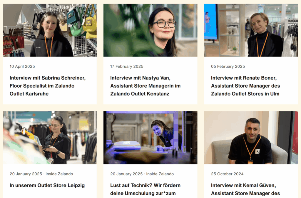 Screenshot des Blogs von Zalando