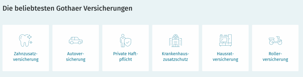 Screenshots von Icons auf der Website von Gothaer