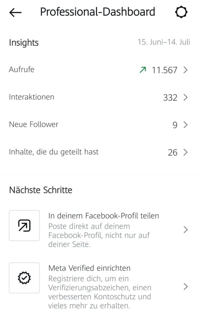 Screenshot der Instagram Insights