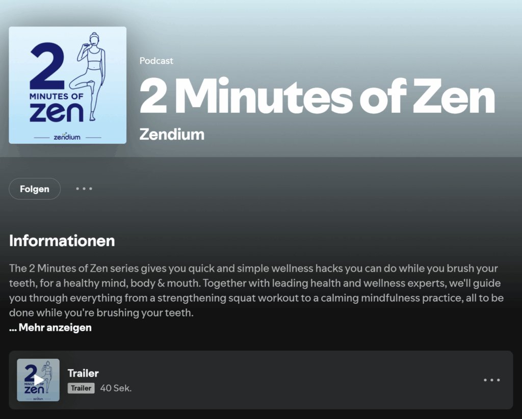 Screenshot des Podcats "2 minutes of Zen" auf Spotify
