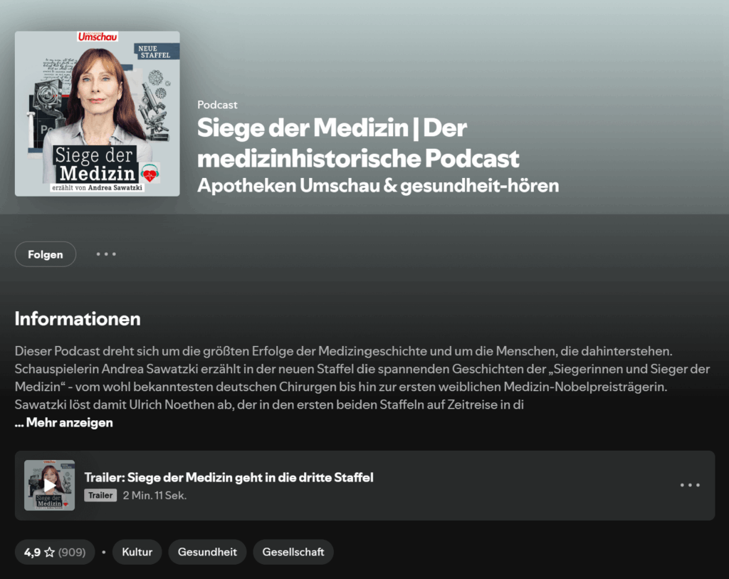 Screenshot des Podcasts "Siege der Medizin" auf Spotify