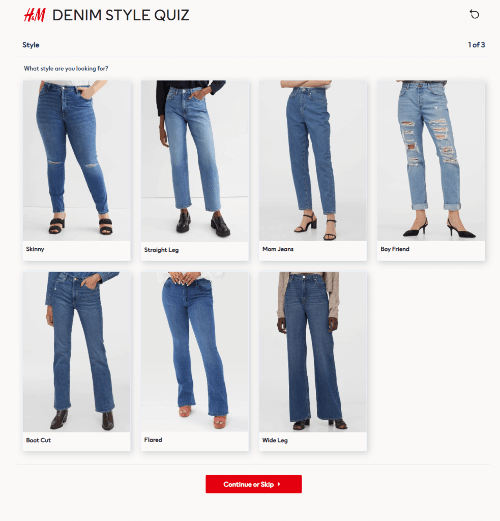 Screenshot eines H&M-Quiz