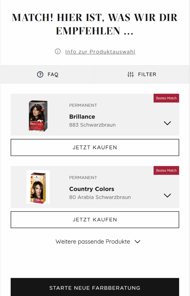 Screenshot eines Schwarzkopf-Quiz