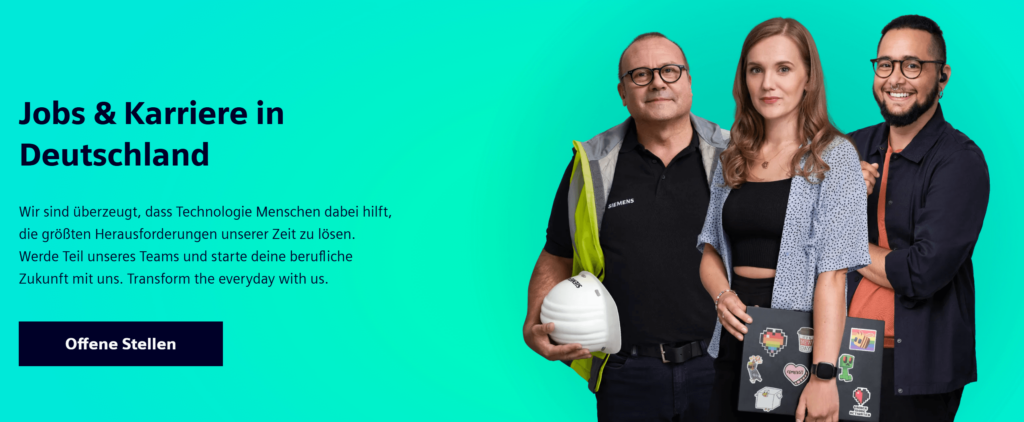 Fotos auf der Karriereseite von Siemens
