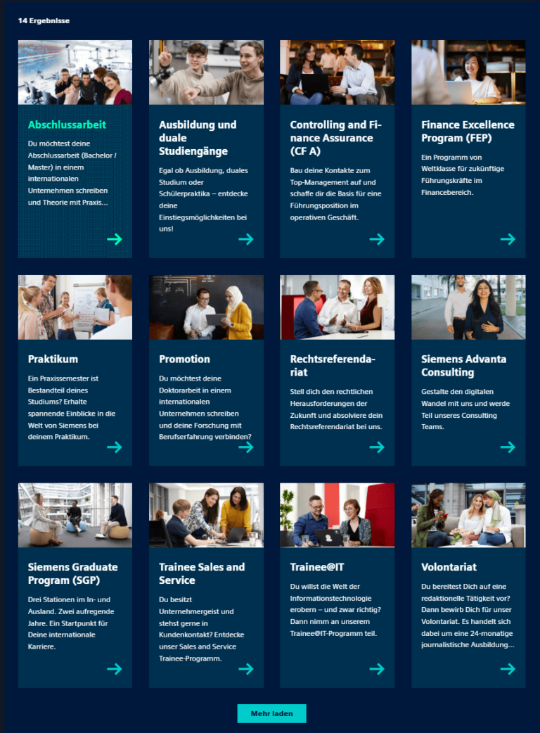 Fotos auf der Karriereseite von Siemens