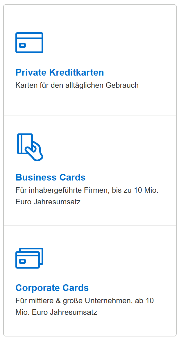 Icons auf der Website von American Express